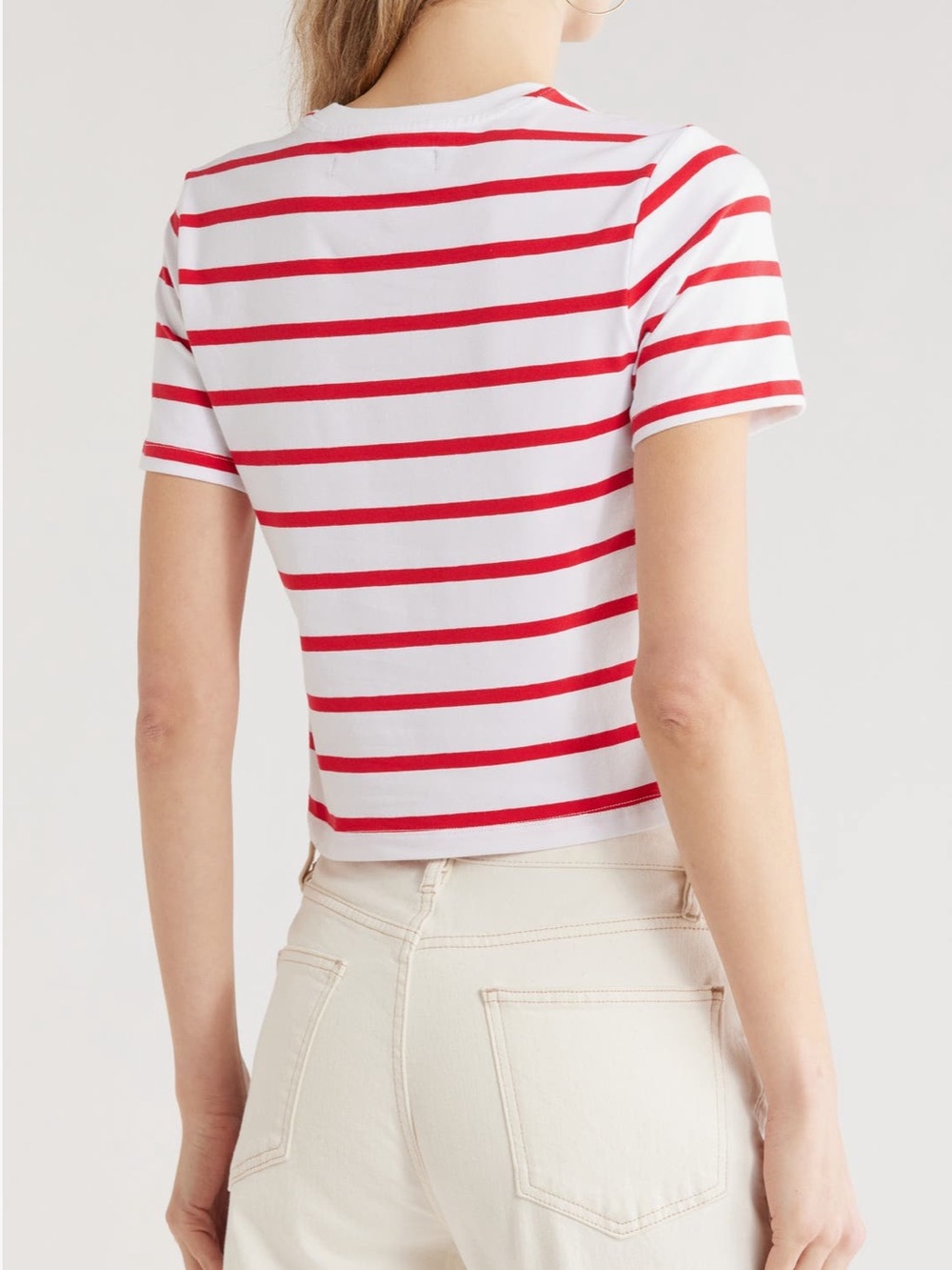 French Connection White and Red Striped Cropped Tee - Picture 2 of 4